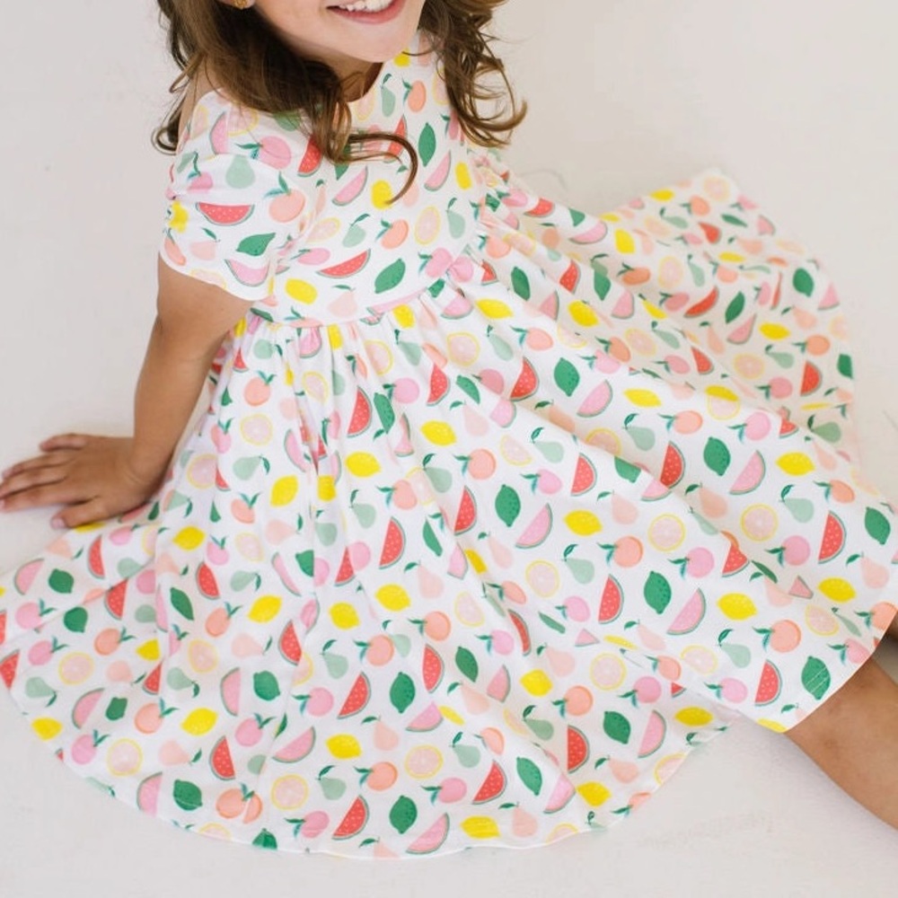 Girls' White Citrus Print Casual Dress - Cute Summer Style